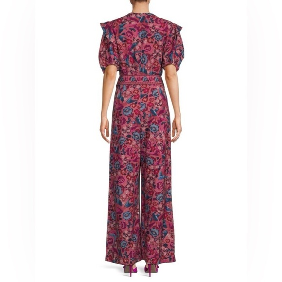 FARM Rio Floral Birds Blush Jumpsuit with Puff Sleeves Size: XL - Picture 10 of 16
